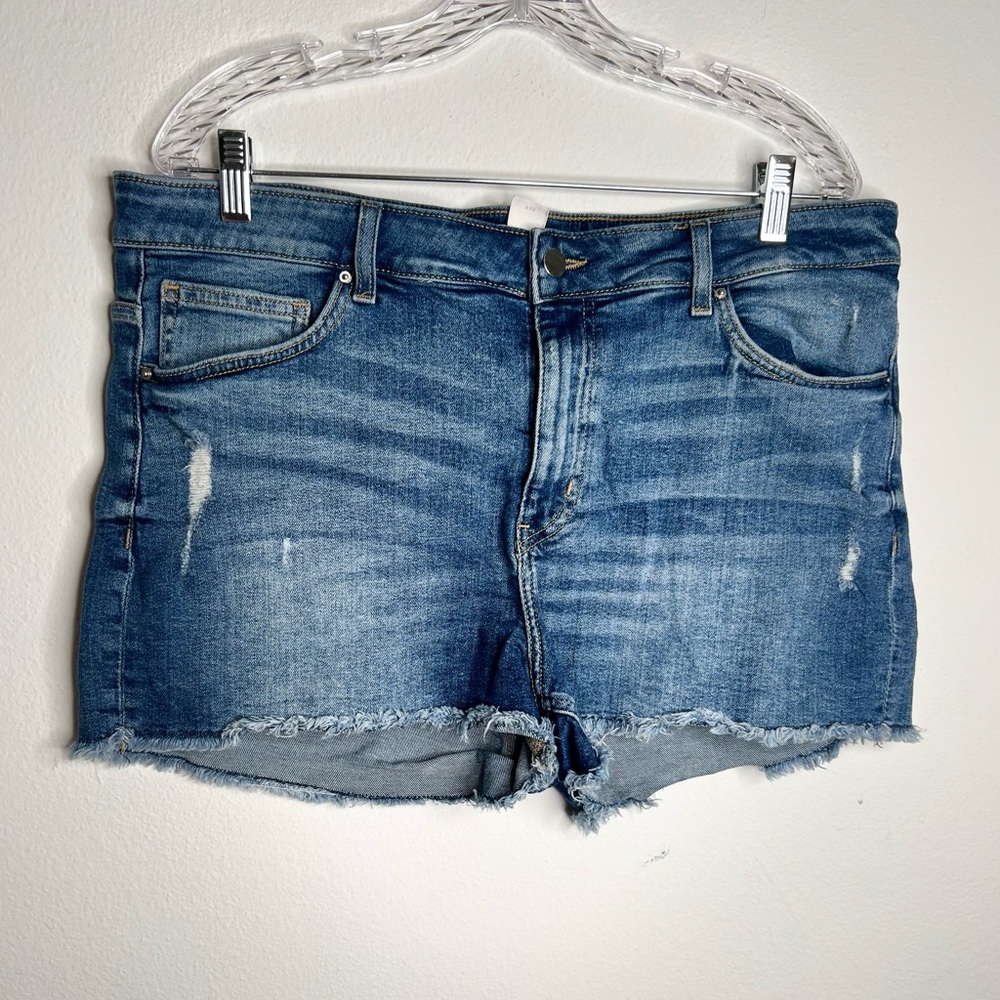 H M Distressed Blue Denim Jean Shorts Women's Size 16 Cut Off High Rise